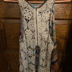 Gimmicks embellished zip back lace detail top